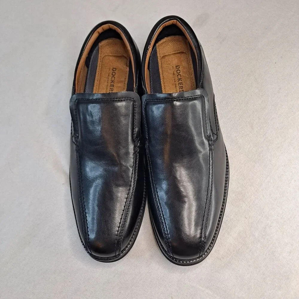 Dockers Greer Loafers Men’s Sz 10.5 Wide Black Faux Leather Comfort Dress Shoes